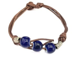 Pulsera Artesanal de Cuerda de Cera con Cerámica Azul y Aleación 19cm