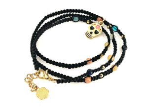 Pulsera triple de hilo plastificado con dije calavera (aleación) 16cm ext 3cm